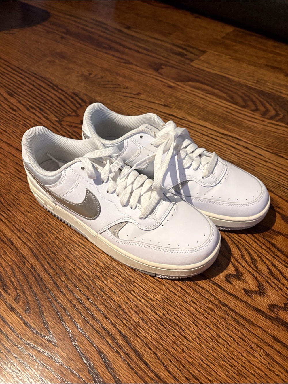 Nike Kids White Sneakers with Silver Swoosh